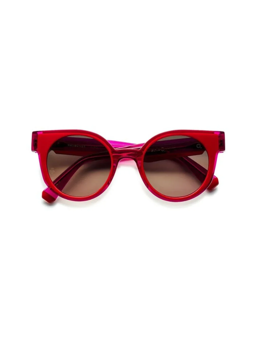New Etnia Barcelona Women's Sunglasses Pink Round Red Lens Acetate Frame MAMBO